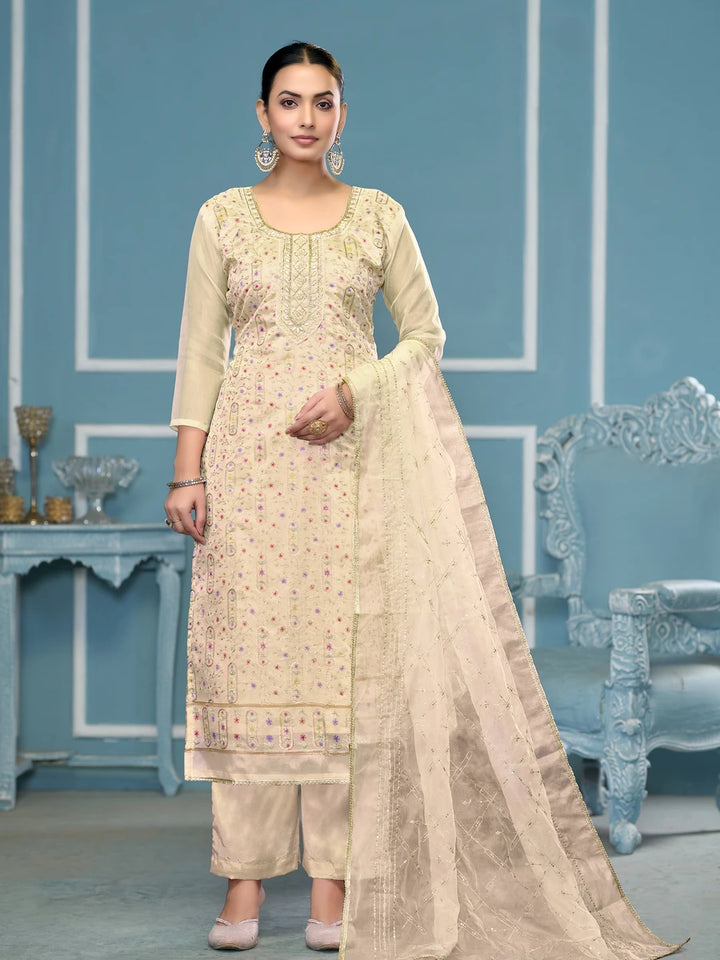 Designer Salwar Suit | Fine Organza Fabric with Dull Santoon Bottom
