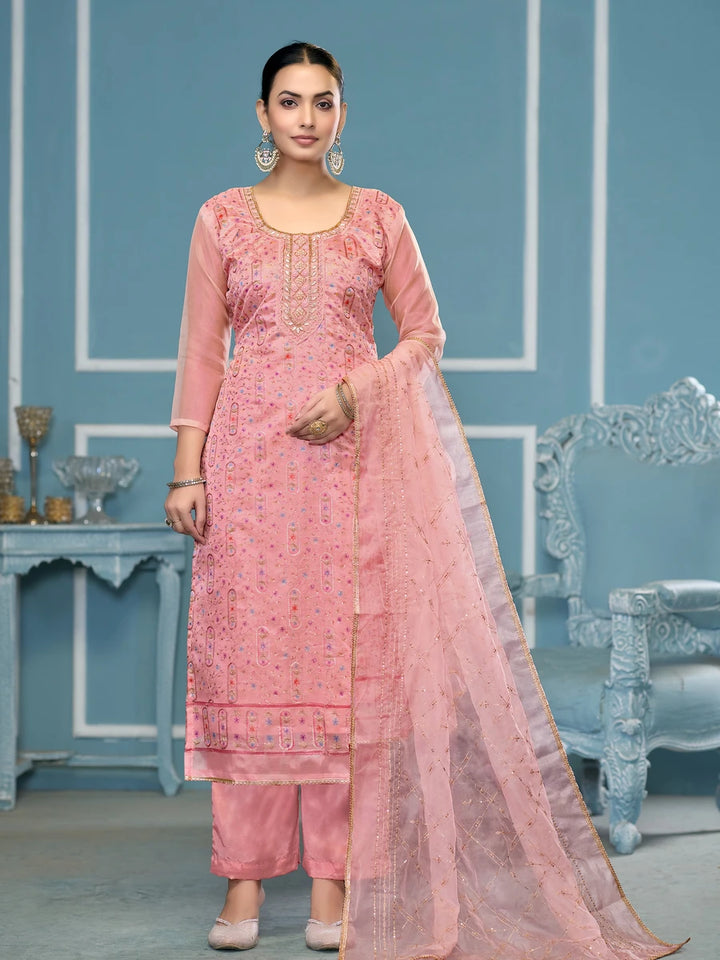 Designer Salwar Suit | Fine Organza Fabric with Dull Santoon Bottom