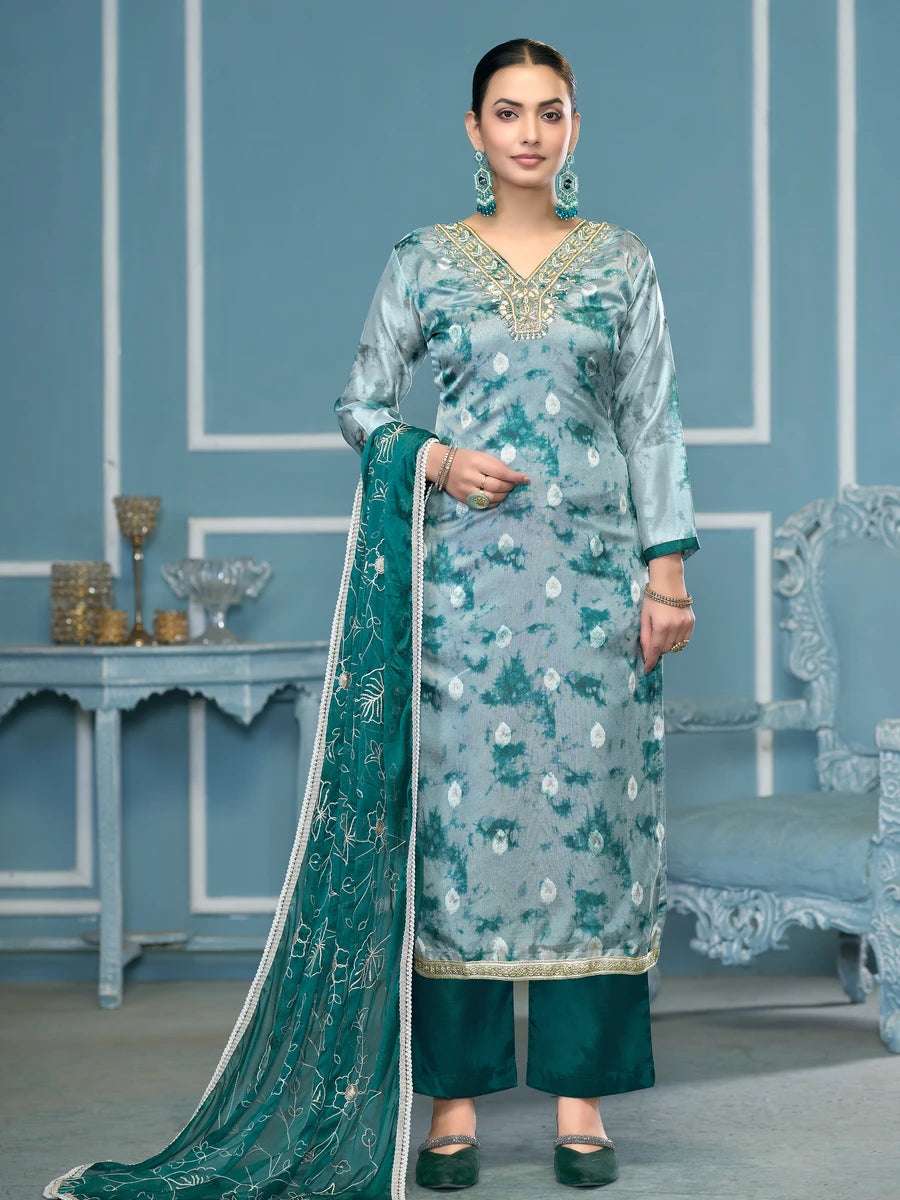Banarasi Salwar Suit | Organza Dupatta & Dull Santoon Bottom Festive Wear