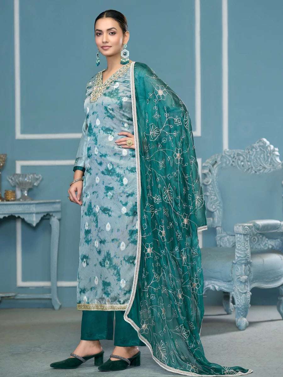 Banarasi Salwar Suit | Organza Dupatta & Dull Santoon Bottom Festive Wear