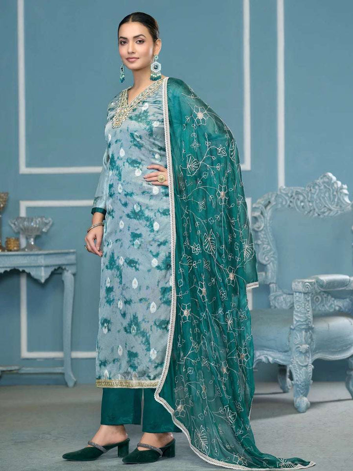 Banarasi Salwar Suit | Organza Dupatta & Dull Santoon Bottom Festive Wear
