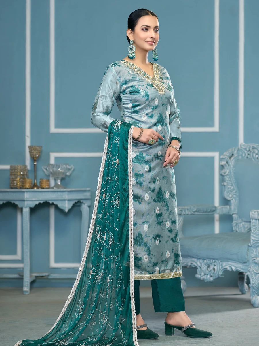 Banarasi Salwar Suit | Organza Dupatta & Dull Santoon Bottom Festive Wear