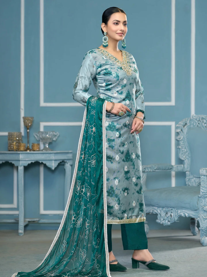 Banarasi Salwar Suit | Organza Dupatta & Dull Santoon Bottom Festive Wear