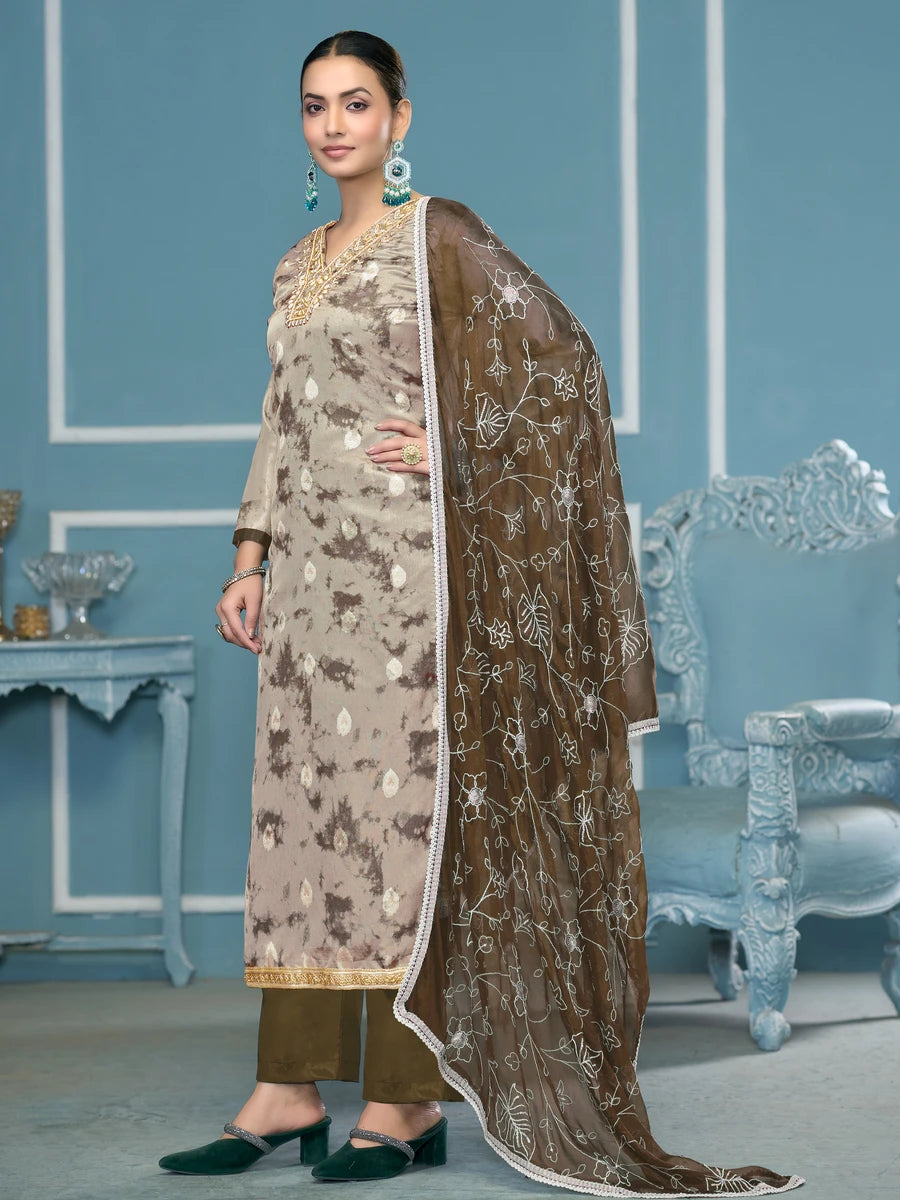 Banarasi Salwar Suit | Organza Dupatta & Dull Santoon Bottom Festive Wear