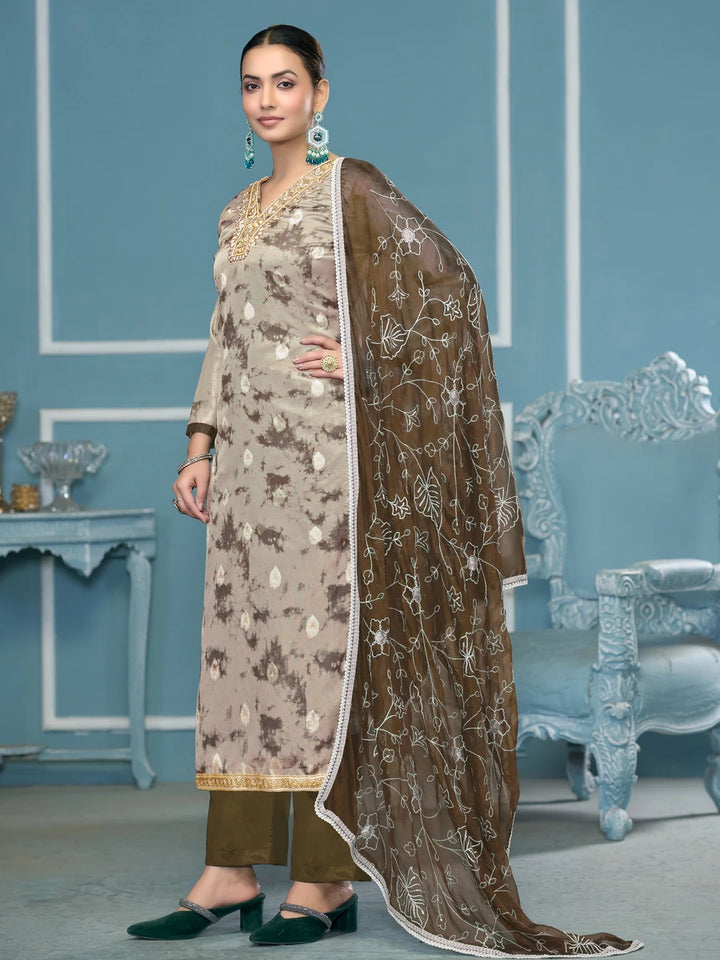 Banarasi Salwar Suit | Organza Dupatta & Dull Santoon Bottom Festive Wear