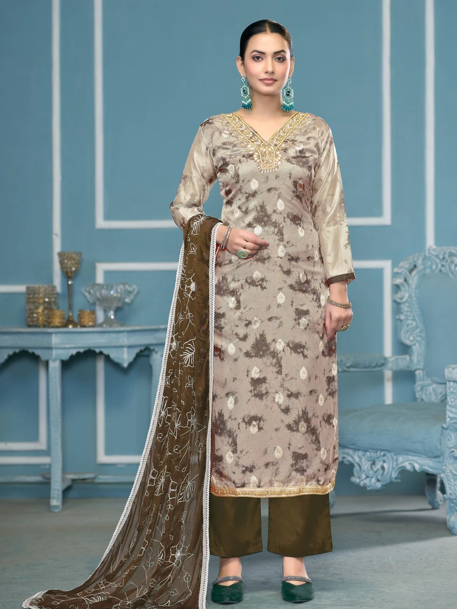 Banarasi Salwar Suit | Organza Dupatta & Dull Santoon Bottom Festive Wear