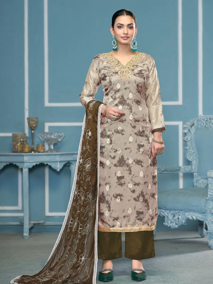 Banarasi Salwar Suit | Organza Dupatta & Dull Santoon Bottom Festive Wear