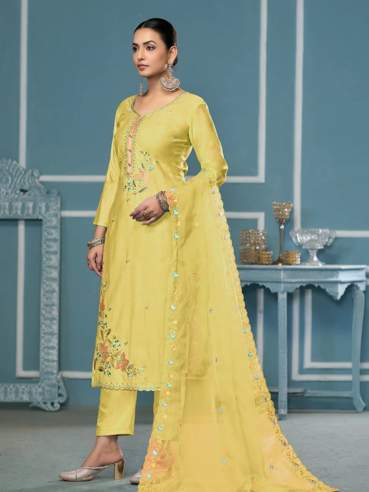 Designer Embroidered Salwar Suit | Roman Cotton with Organza Dupatta