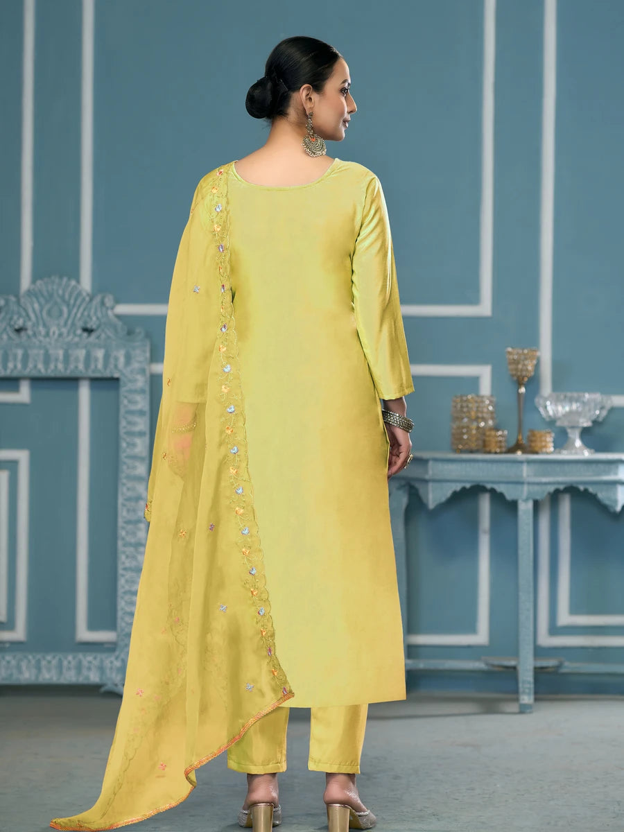 Designer Embroidered Salwar Suit | Roman Cotton with Organza Dupatta