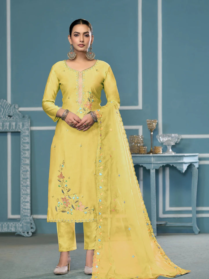 Designer Embroidered Salwar Suit | Roman Cotton with Organza Dupatta