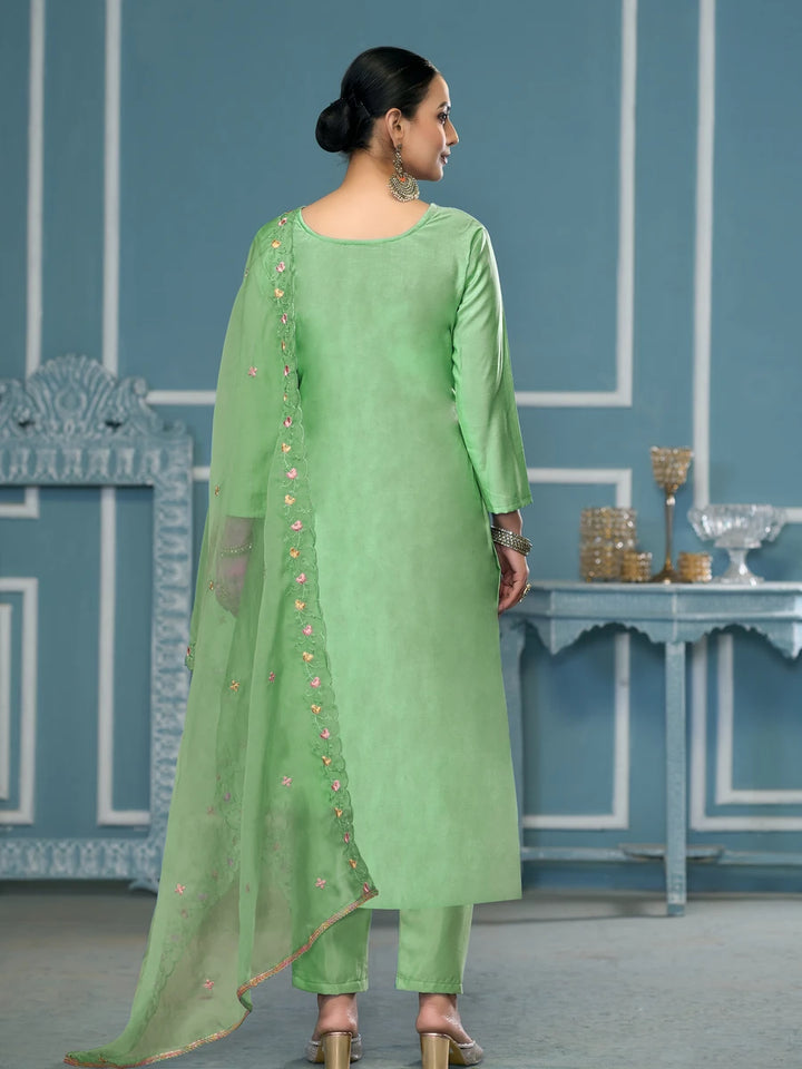 Designer Embroidered Salwar Suit | Roman Cotton with Organza Dupatta
