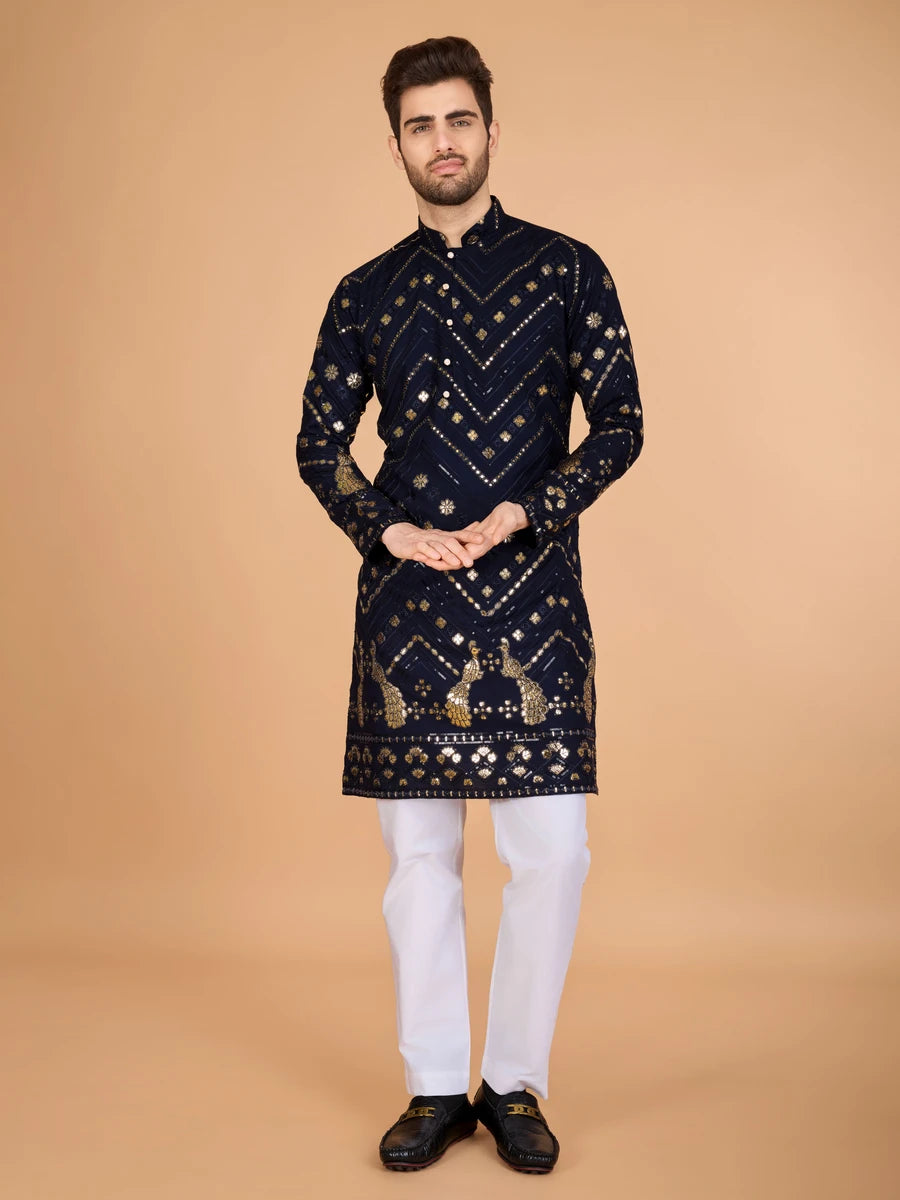 Luxurious Festive Wear Rayon Kurta | Designer Thread & Sequin Embroidery