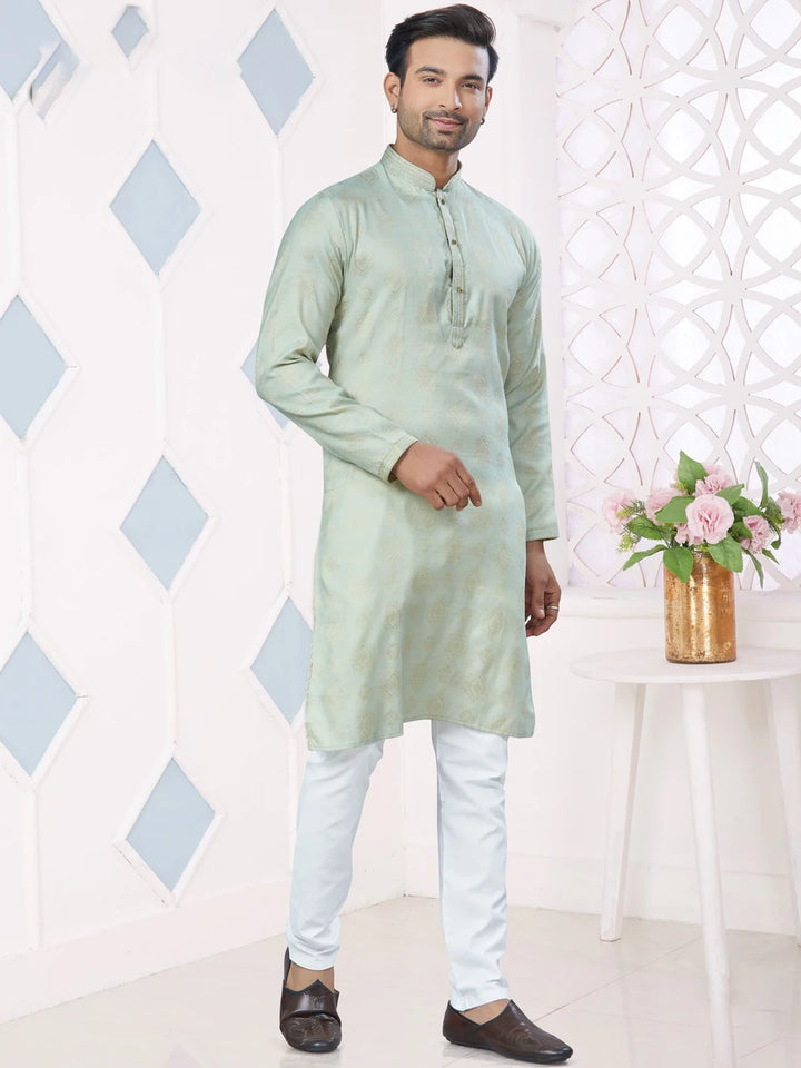 Royal Ethnic Wear | Silk Kurta Pajama for Men  Light Green Perfection
