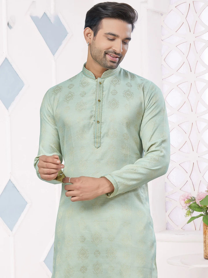 Royal Ethnic Wear | Silk Kurta Pajama for Men  Light Green Perfection