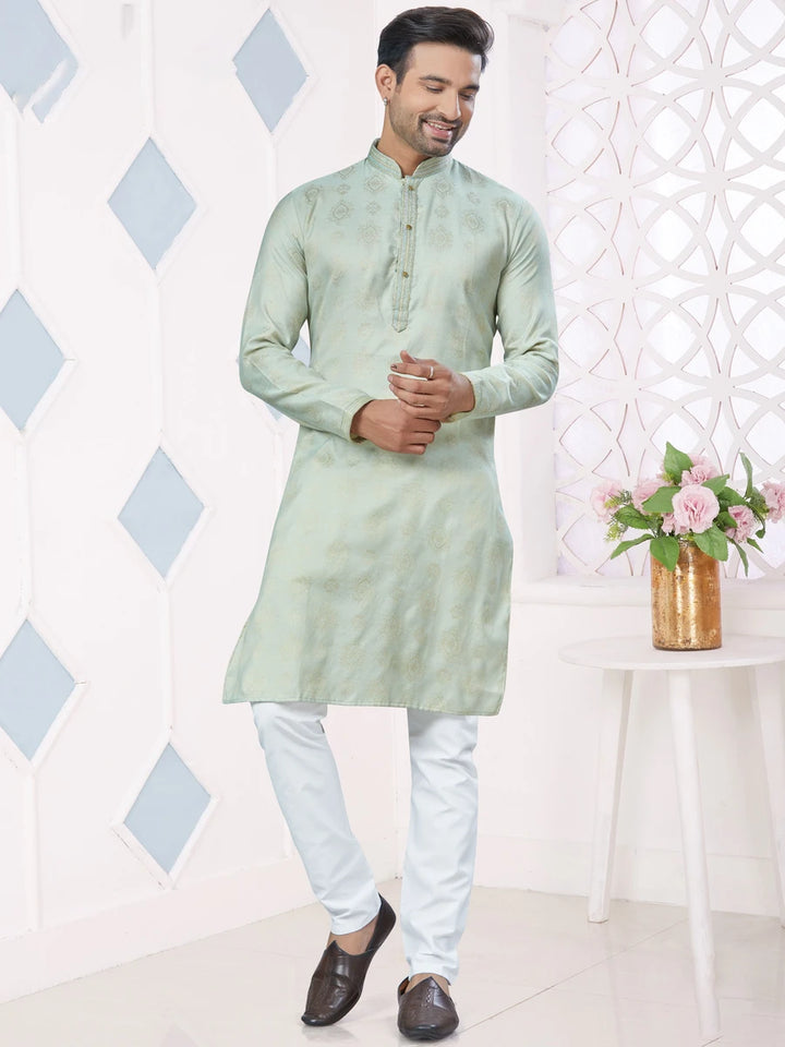 Royal Ethnic Wear | Silk Kurta Pajama for Men  Light Green Perfection