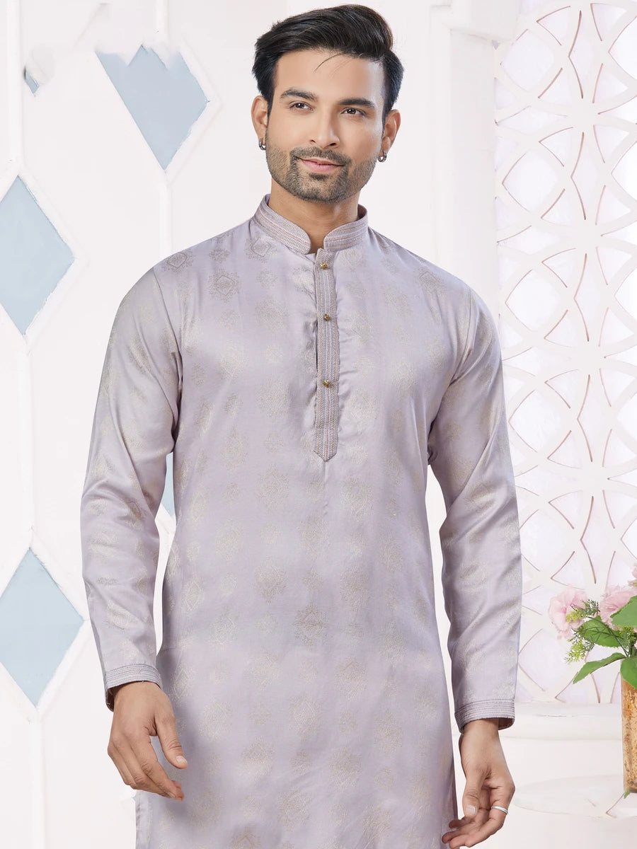 Luxurious Jacquard Silk Kurta Pajama | Lavender Shade | Premium Festive Outfit