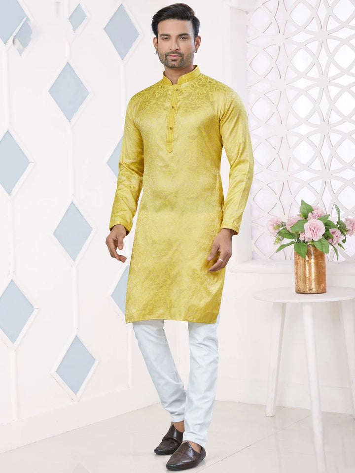 Lightweight Wedding-Ready Yellow Kurta Pajama | Luxurious Ethnic Wear for Men