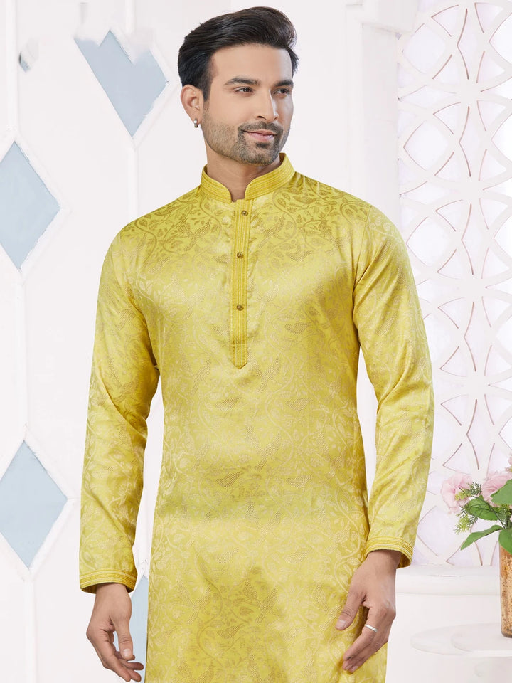 Lightweight Wedding-Ready Yellow Kurta Pajama | Luxurious Ethnic Wear for Men