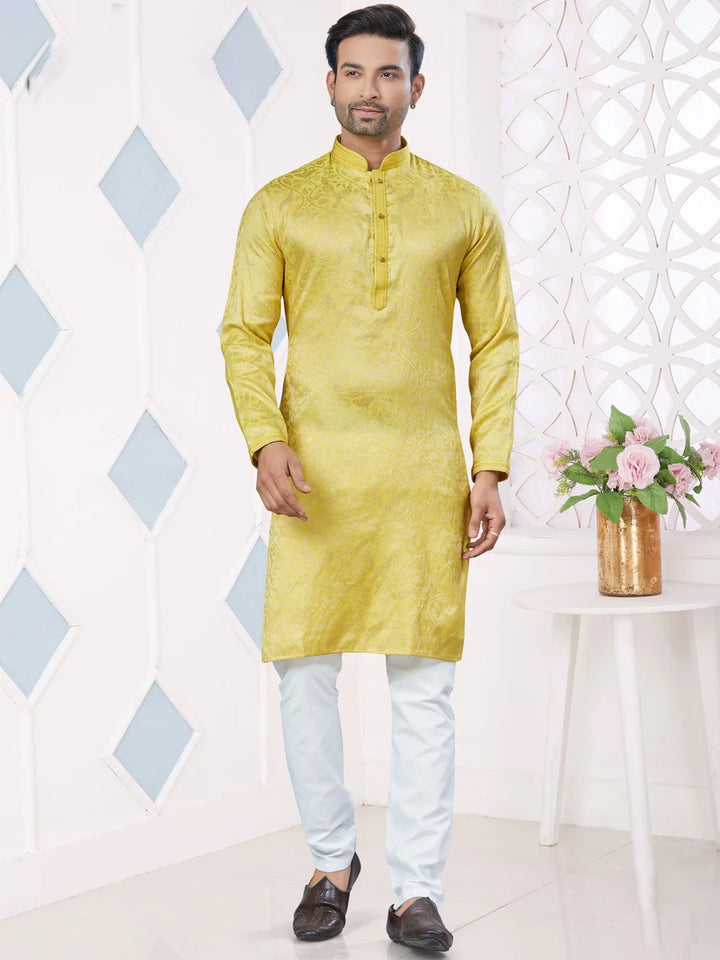 Lightweight Wedding-Ready Yellow Kurta Pajama | Luxurious Ethnic Wear for Men