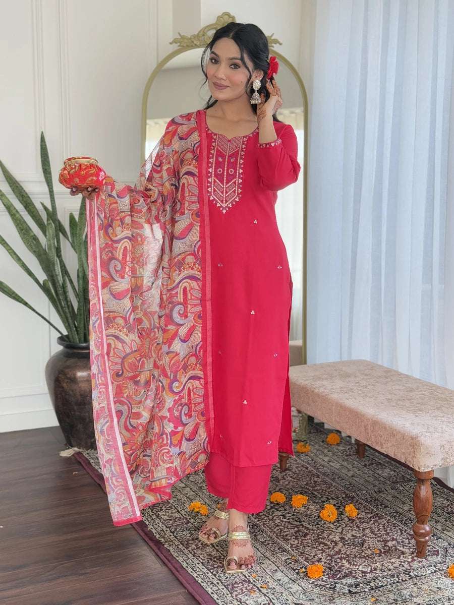 Stylish Rani Pink Salwar Kameez | Elegant Embroidery & Prints