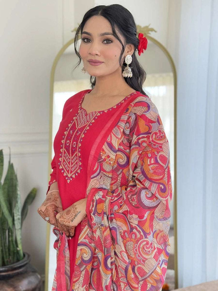 Stylish Rani Pink Salwar Kameez | Elegant Embroidery & Prints