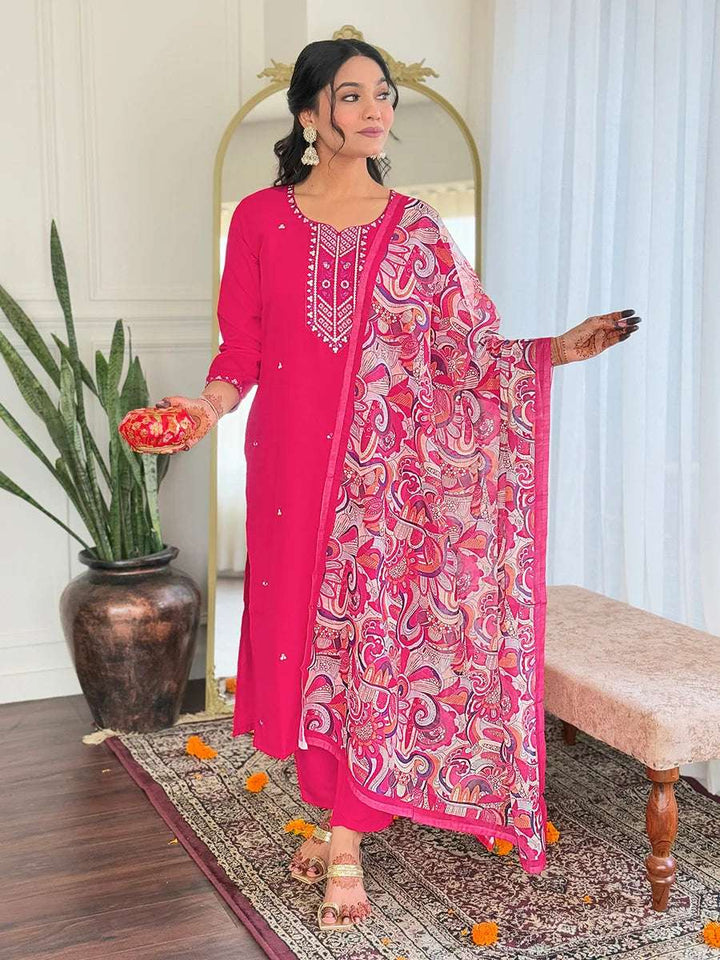 Stylish Rani Pink Salwar Kameez | Elegant Embroidery & Prints