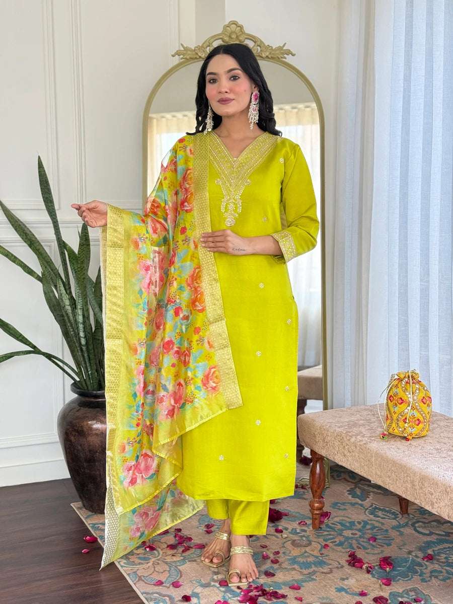 Trendy Lime Salwar Suit | Elegant Embroidery Perfect for Celebrations