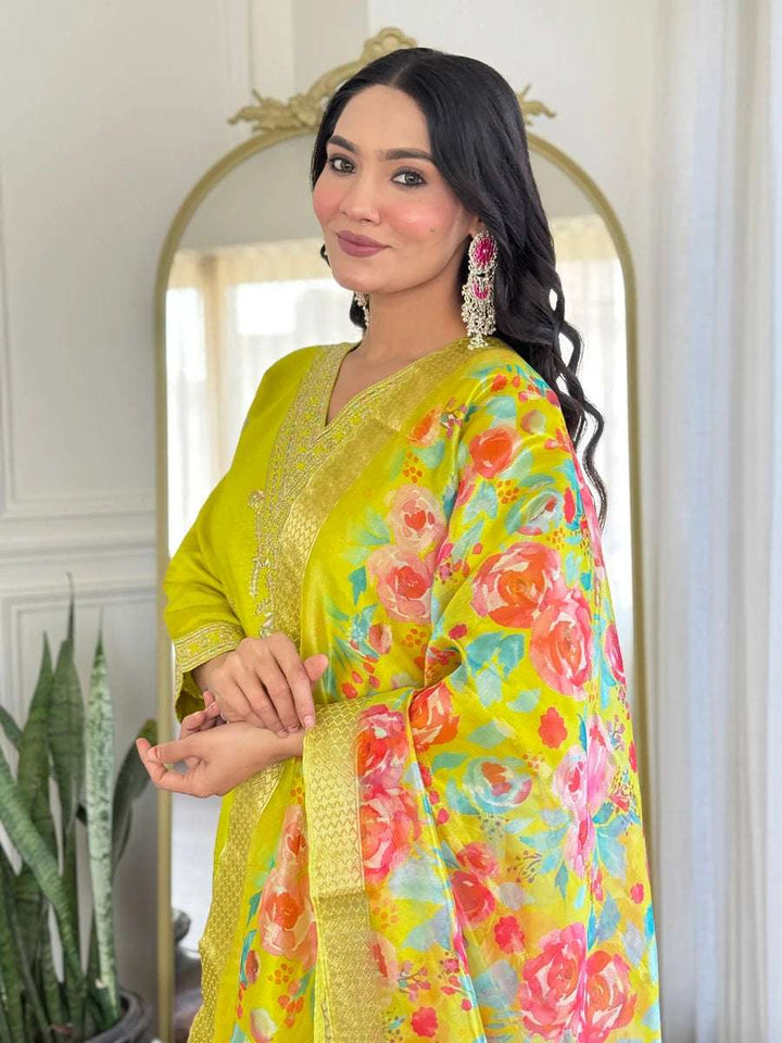 Trendy Lime Salwar Suit | Elegant Embroidery Perfect for Celebrations