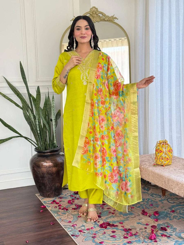 Trendy Lime Salwar Suit | Elegant Embroidery Perfect for Celebrations