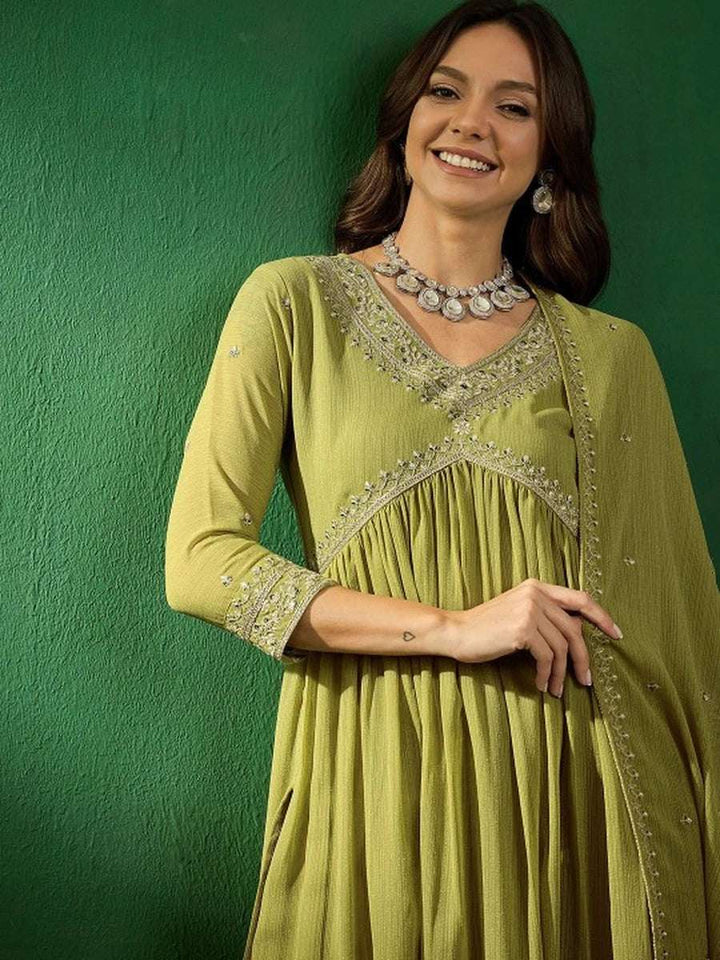 Cultural Attire  Mahendi Green Salwar Suit | Elegant Embroidery Traditional