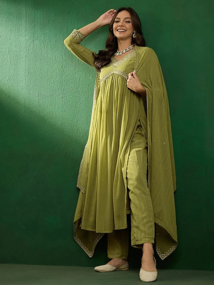 Cultural Attire  Mahendi Green Salwar Suit | Elegant Embroidery Traditional