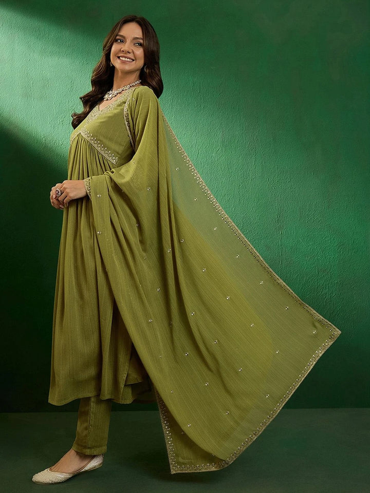 Cultural Attire  Mahendi Green Salwar Suit | Elegant Embroidery Traditional