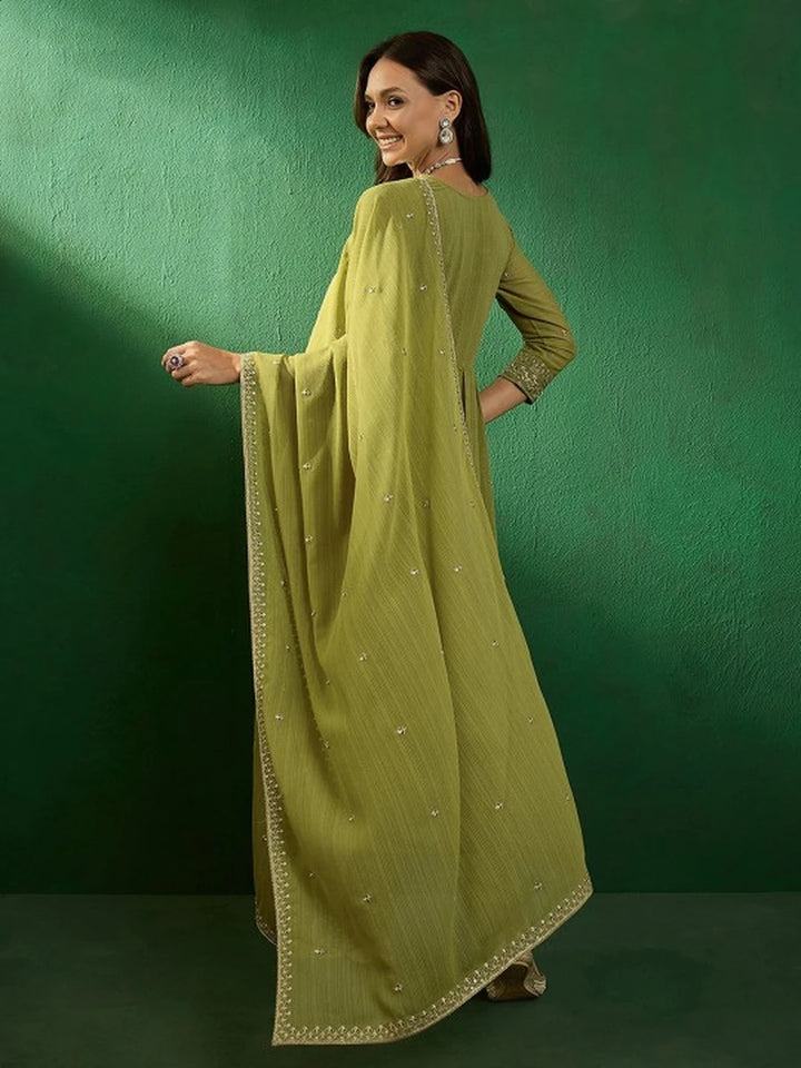Cultural Attire  Mahendi Green Salwar Suit | Elegant Embroidery Traditional