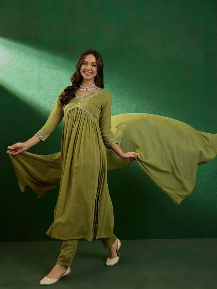 Cultural Attire  Mahendi Green Salwar Suit | Elegant Embroidery Traditional
