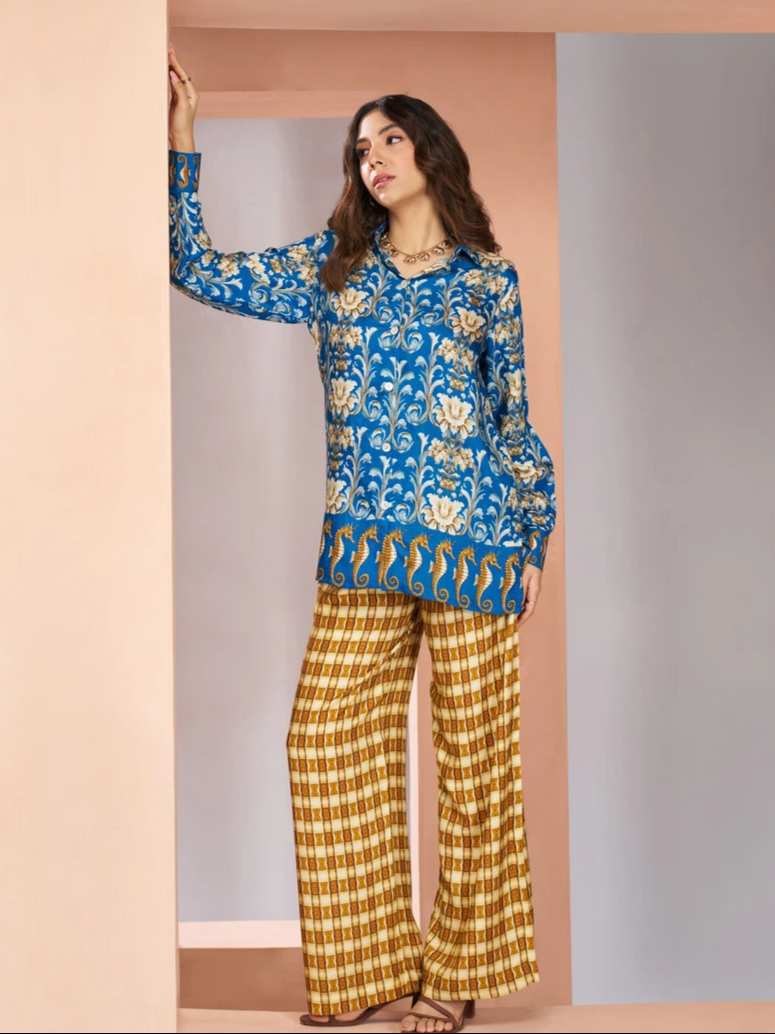 Elegant Royal Blue Co-ord Set | Stylish Muslin Silk Outfit