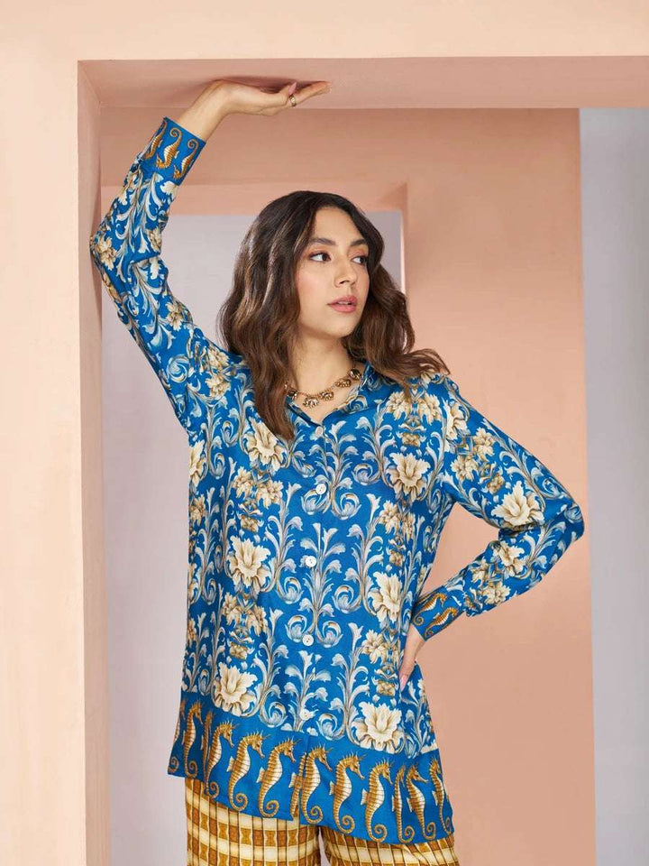 Elegant Royal Blue Co-ord Set | Stylish Muslin Silk Outfit