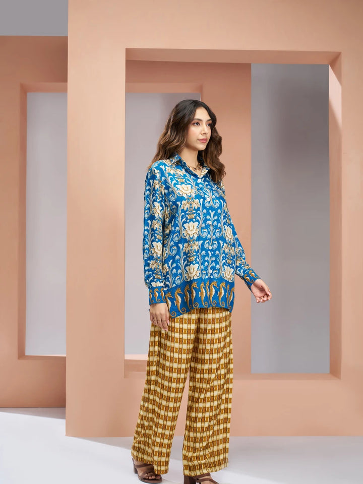 Elegant Royal Blue Co-ord Set | Stylish Muslin Silk Outfit