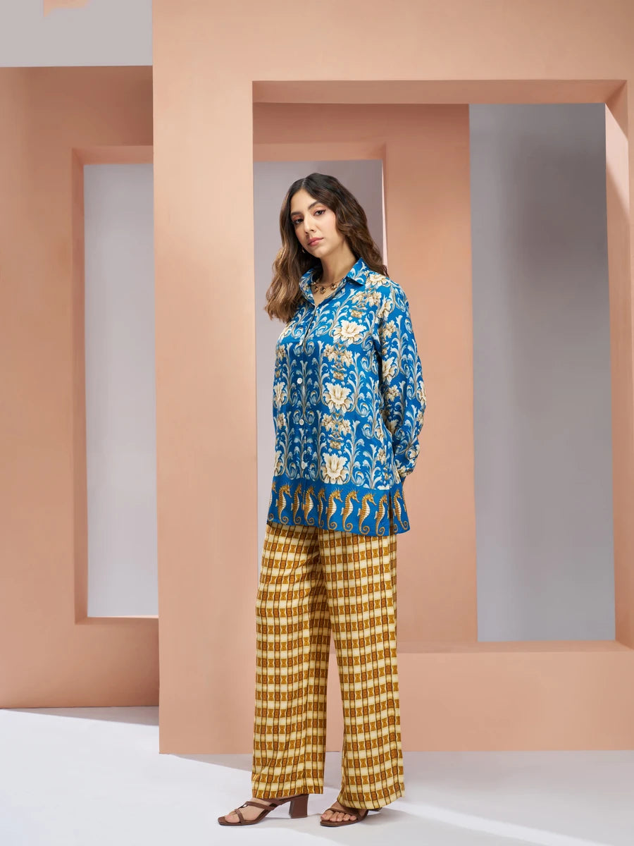 Elegant Royal Blue Co-ord Set | Stylish Muslin Silk Outfit