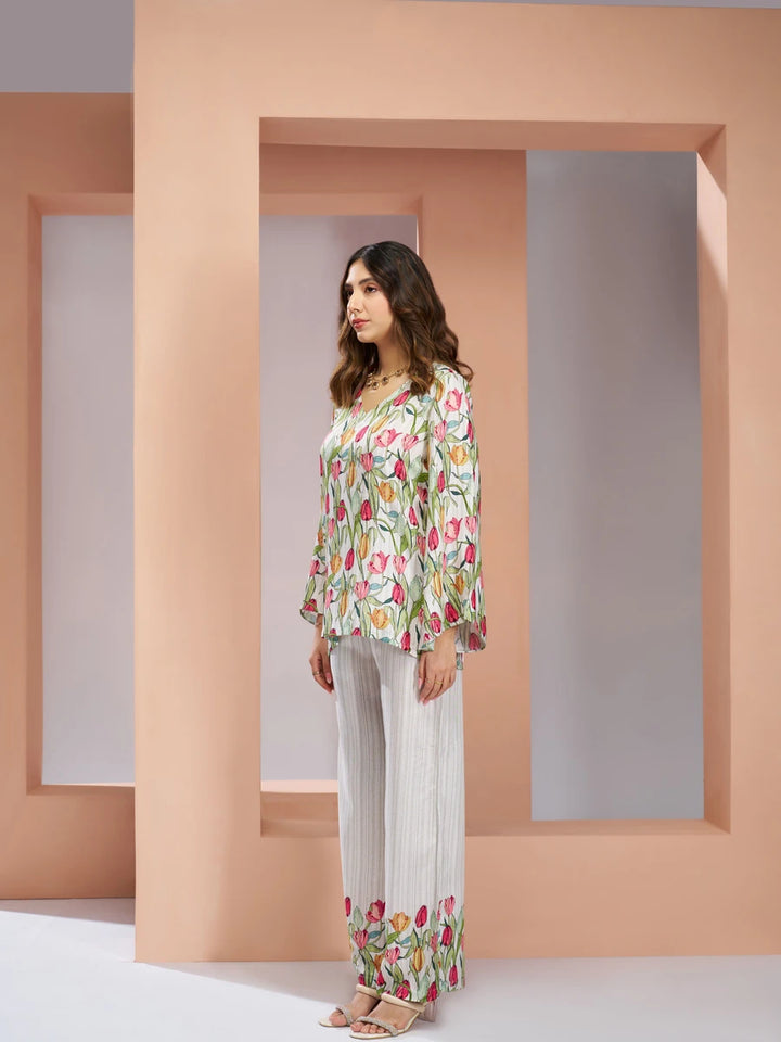 Designer Muslin Silk Co-ord Set | Off White Trendy Fashion Wear