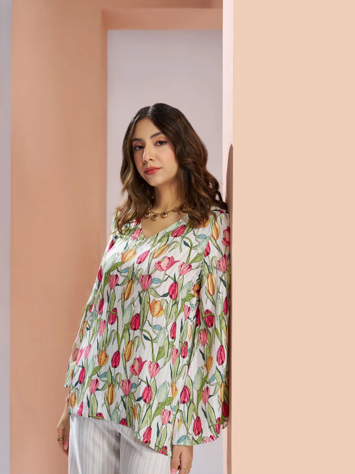 Designer Muslin Silk Co-ord Set | Off White Trendy Fashion Wear