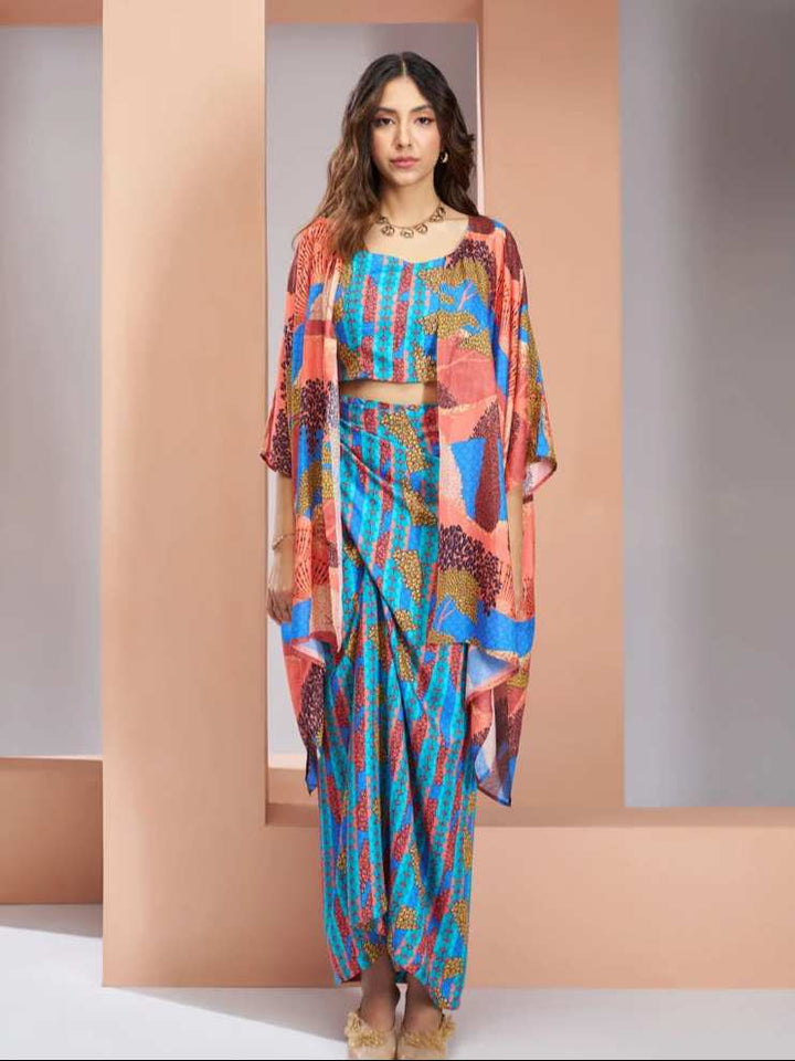 Chic Blue Muslin Silk Co-ord Set | Fashionable Shrug Included