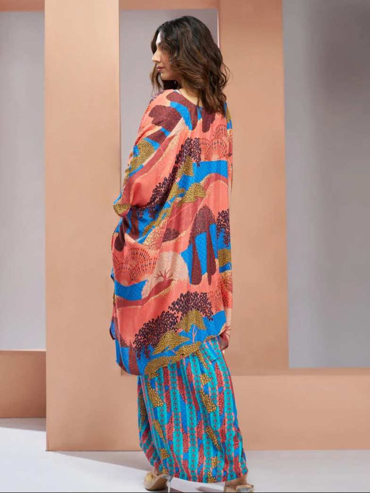 Chic Blue Muslin Silk Co-ord Set | Fashionable Shrug Included