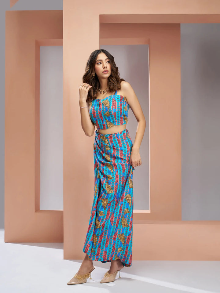 Chic Blue Muslin Silk Co-ord Set | Fashionable Shrug Included