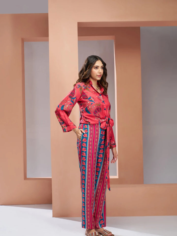 Impress Red Muslin Silk Co-ord Set | Perfect Blend of Comfort & Style