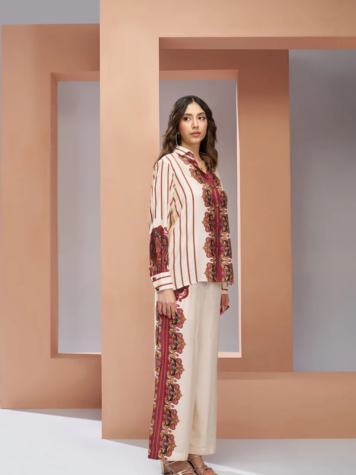 Classy Cream Muslin Silk Co-ord Set | Comfortable & Stylish Look