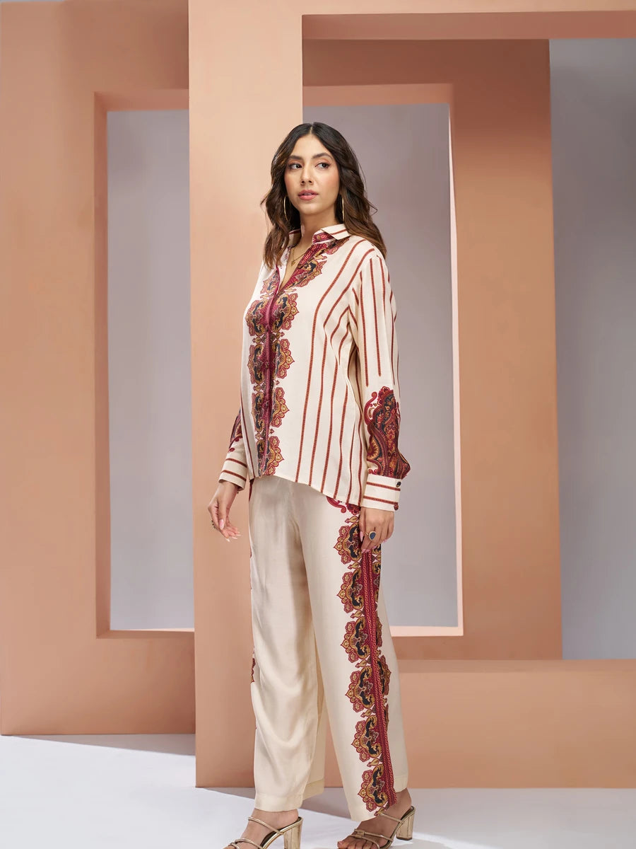Classy Cream Muslin Silk Co-ord Set | Comfortable & Stylish Look