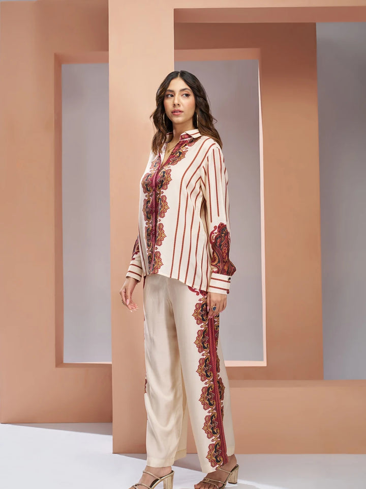 Classy Cream Muslin Silk Co-ord Set | Comfortable & Stylish Look