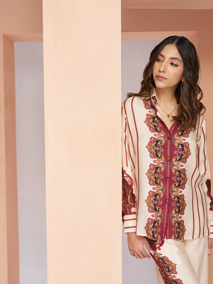 Classy Cream Muslin Silk Co-ord Set | Comfortable & Stylish Look