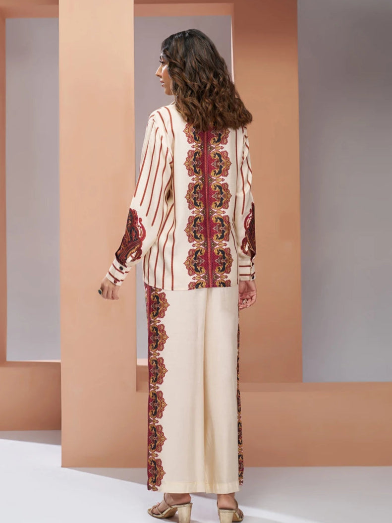 Classy Cream Muslin Silk Co-ord Set | Comfortable & Stylish Look