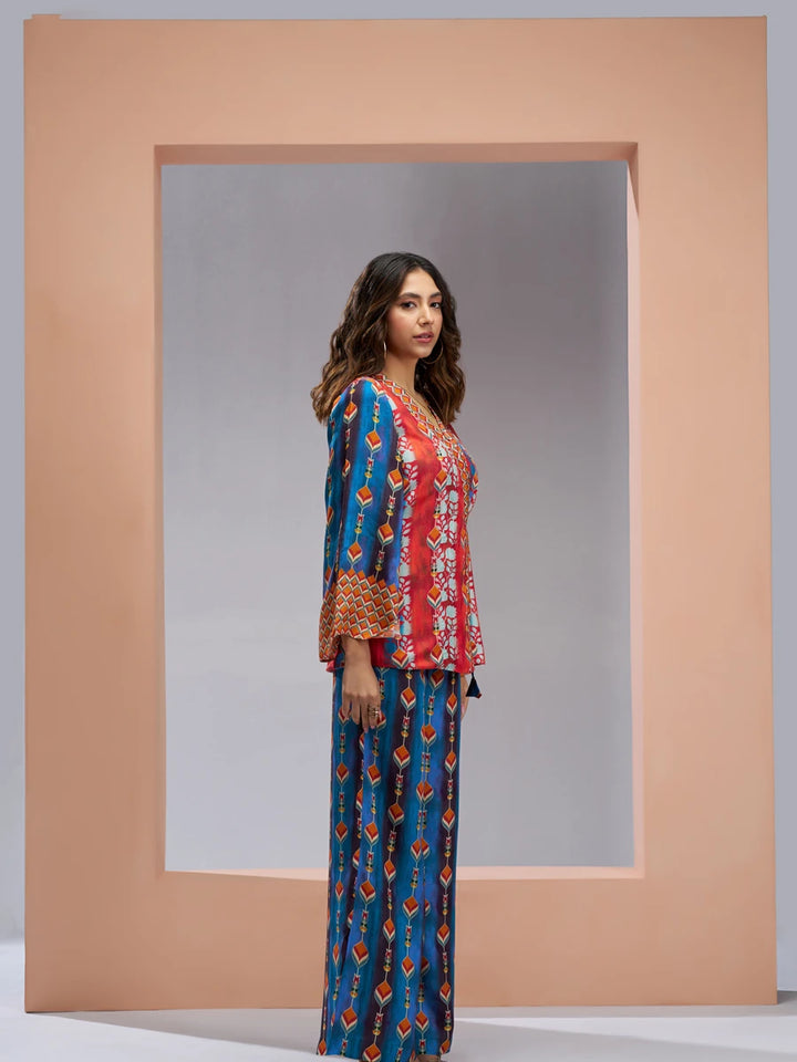 Vibrant  Designer Printed Muslin Silk Co-ord Set | Elegant Look